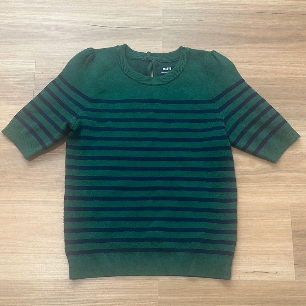 Maeve by Anthropologie Green and Navy Striped knit top